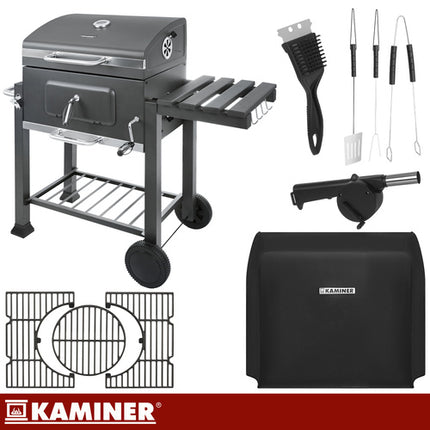 Kaminer Houtskoolbarbecue - Met Deksel en Thermometer - 116 x 120 x 55 cm - Zwart