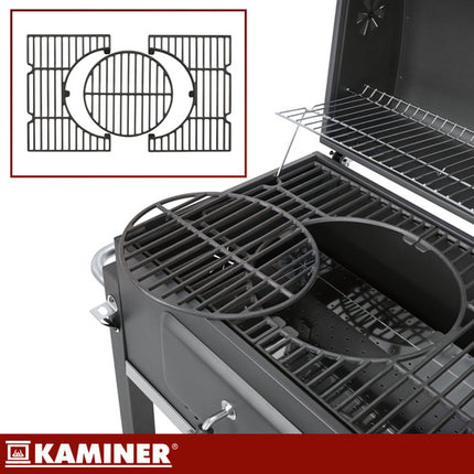 Kaminer Houtskoolbarbecue - Met Deksel en Thermometer - 116 x 120 x 55 cm - Zwart