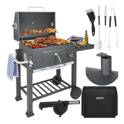 Kaminer Houtskoolbarbecue - Met Deksel en Thermometer - 116 x 120 x 55 cm - Zwart