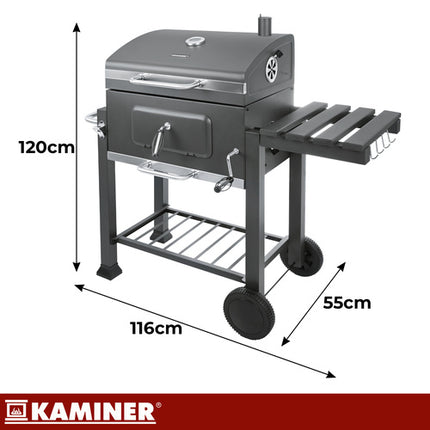 Kaminer Houtskoolbarbecue - Met Deksel en Thermometer - 116 x 120 x 55 cm - Zwart
