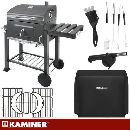 Kaminer Houtskoolbarbecue - Met Deksel en Thermometer - 116 x 120 x 55 cm - Zwart