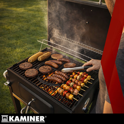 Kaminer Houtskoolbarbecue - Met Deksel en Thermometer - 116 x 120 x 55 cm - Zwart