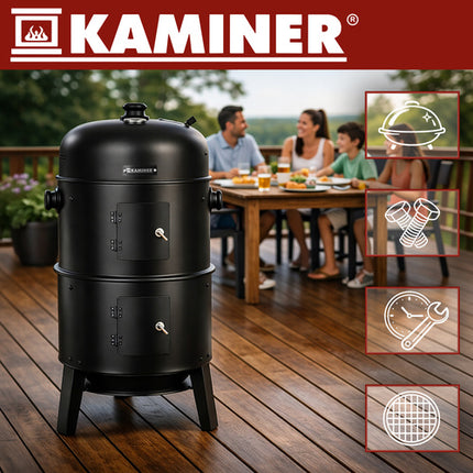 Kaminer 3-in-1 Houtskoolbarbecue - Rookoven - 80 x 48 x 42 cm - Zwart