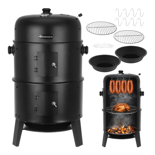 Kaminer 3-in-1 Houtskoolbarbecue - Rookoven - 80 x 48 x 42 cm - Zwart
