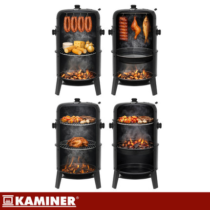 Kaminer 3-in-1 Houtskoolbarbecue - Rookoven - 80 x 48 x 42 cm - Zwart