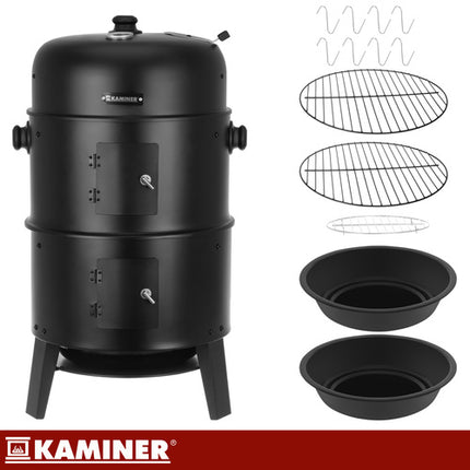 Kaminer 3-in-1 Houtskoolbarbecue - Rookoven - 80 x 48 x 42 cm - Zwart