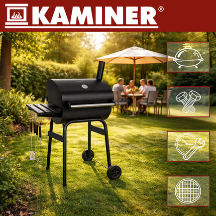 Kaminer Houtskoolbarbecue - Met Deksel en Thermometer - 82 x 51 x 117 cm - Zwart
