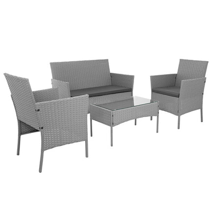 Gardlov Tuinmeubelset Grijs - Technorattan - 2 Stoelen, Bank & Tafel