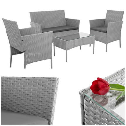 Gardlov Tuinmeubelset Grijs - Technorattan - 2 Stoelen, Bank & Tafel