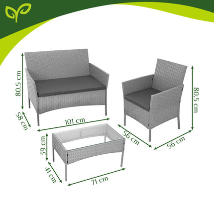 Gardlov Tuinmeubelset Grijs - Technorattan - 2 Stoelen, Bank & Tafel