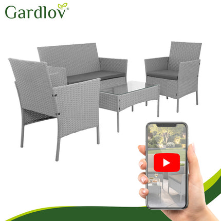 Gardlov Tuinmeubelset Grijs - Technorattan - 2 Stoelen, Bank & Tafel