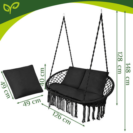 Gardlov Dubbele Schommelstoel - Zwart - 300 kg - Inclusief 3 Kussens