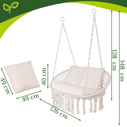 Gardlov Dubbele Schommelstoel - Crème - 300 kg - Inclusief 3 Kussens