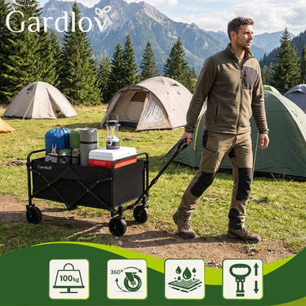 Gardlov Opvouwbare Tuinwagen - 90 Liter - 100 kg - Zwart