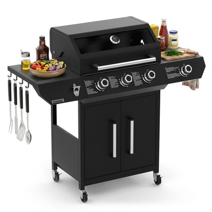Kaminer Varen Black 4.0 Gasgrill - 3+1 Branders - 13.5kW - Gietijzer