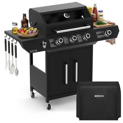 Kaminer Varen Black 4.0 Gasgrill - 3+1 Branders - 13.5kW - Gietijzer