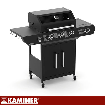 Kaminer Varen Black 4.0 Gasgrill - 3+1 Branders - 13.5kW - Gietijzer