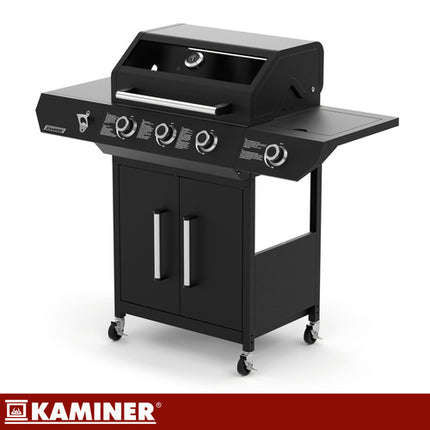 Kaminer Varen Black 4.0 Gasgrill - 3+1 Branders - 13.5kW - Gietijzer
