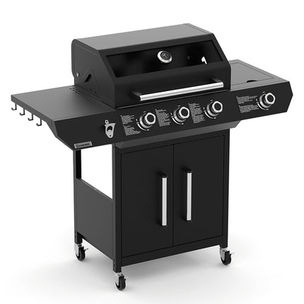 Kaminer Varen Black 4.0 Gasgrill - 3+1 Branders - 13.5kW - Gietijzer