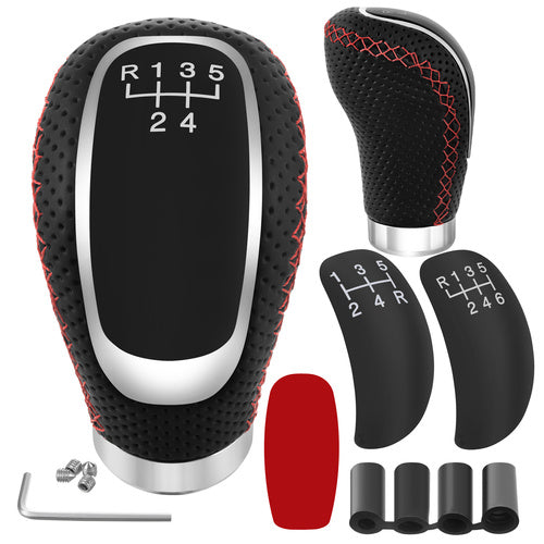 Xtrobb Universele Pookknop - Leer - 5/6 Versnellingen - Zwart/Rood