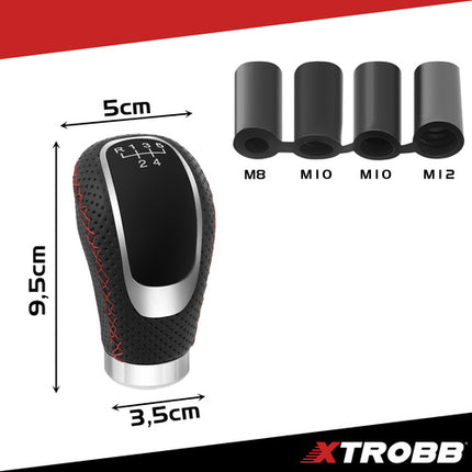 Xtrobb Universele Pookknop - Leer - 5/6 Versnellingen - Zwart/Rood