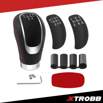 Xtrobb Universele Pookknop - Leer - 5/6 Versnellingen - Zwart/Rood