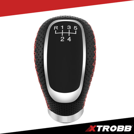 Xtrobb Universele Pookknop - Leer - 5/6 Versnellingen - Zwart/Rood