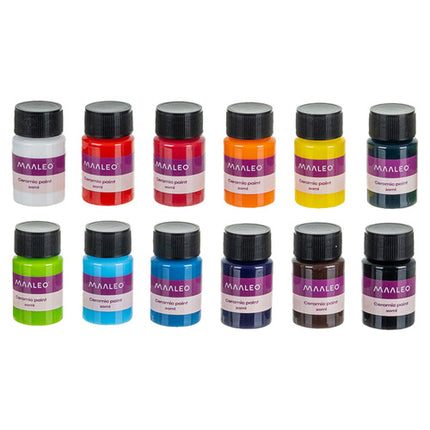 Maaleo Glas- en Keramiekverf Set - 12 Kleuren - Voor Porselein en Glas