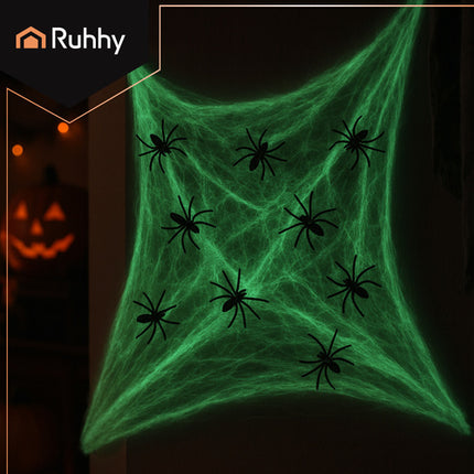 Ruhhy Glow-in-the-Dark Spinnenweb - Halloween Decoratie - 20 Spinnen