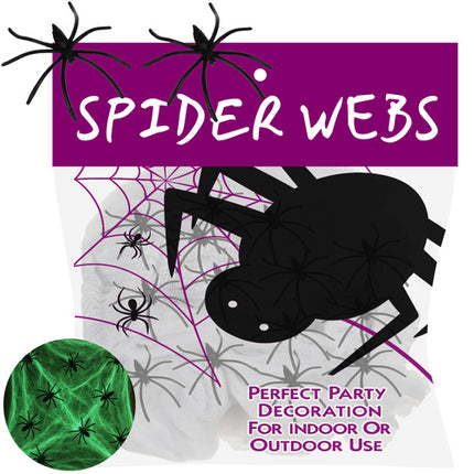 Ruhhy Glow-in-the-Dark Spinnenweb - Halloween Decoratie - 20 Spinnen