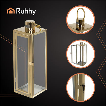 Ruhhy Gouden Lantaarn Set - 3-delig - 38, 49 & 63 cm - Glas & RVS