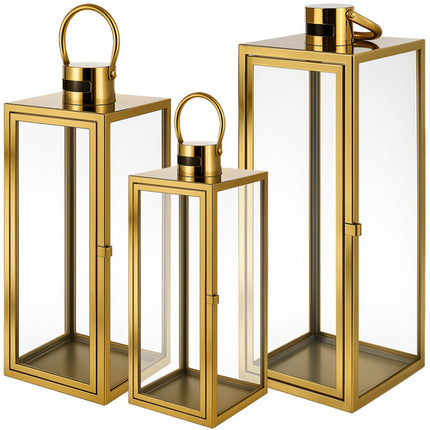 Ruhhy Gouden Lantaarn Set - 3-delig - 38, 49 & 63 cm - Glas & RVS