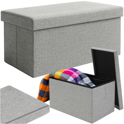Ruhhy Opvouwbare Poef - 76 x 38 x 38 cm - 110 Liter - Grijs - Met Opbergruimte