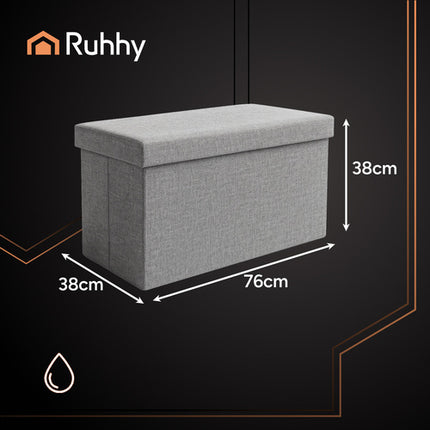 Ruhhy Opvouwbare Poef - 76 x 38 x 38 cm - 110 Liter - Grijs - Met Opbergruimte