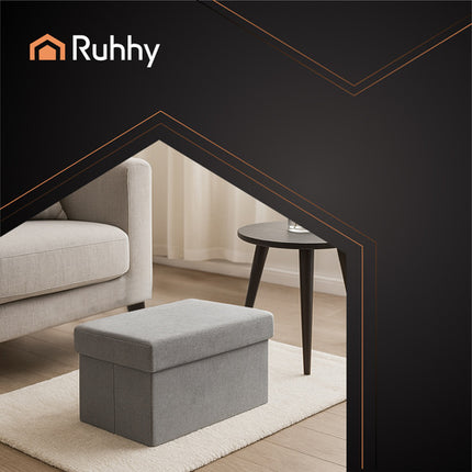 Ruhhy Opvouwbare Poef - 76 x 38 x 38 cm - 110 Liter - Grijs - Met Opbergruimte