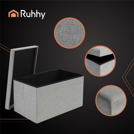 Ruhhy Opvouwbare Poef - 76 x 38 x 38 cm - 110 Liter - Grijs - Met Opbergruimte