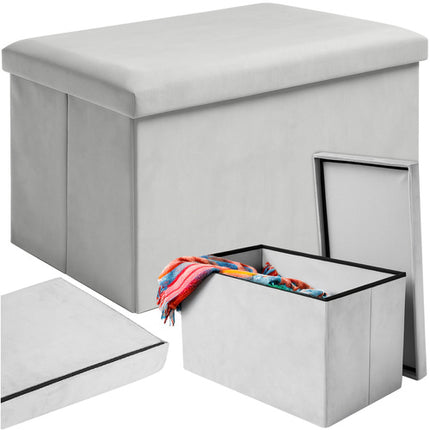 Ruhhy Velours Poef - 60 x 30 x 30 cm - 54 Liter - Grijs - Met Opbergruimte