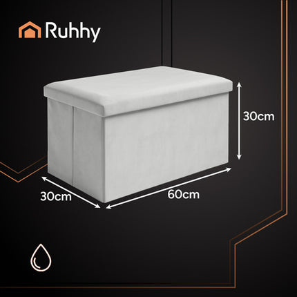 Ruhhy Velours Poef - 60 x 30 x 30 cm - 54 Liter - Grijs - Met Opbergruimte