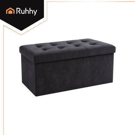 Ruhhy Velours Poef - 76 x 38 x 38 cm - 110 Liter - Grijs - Met Opbergruimte