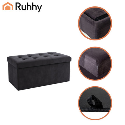Ruhhy Velours Poef - 76 x 38 x 38 cm - 110 Liter - Grijs - Met Opbergruimte