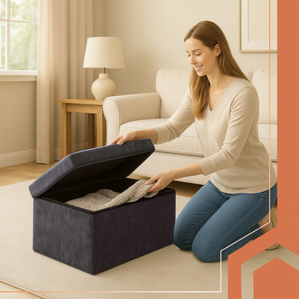 Ruhhy Velours Poef - 76 x 38 x 38 cm - 110 Liter - Grijs - Met Opbergruimte