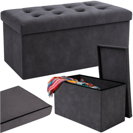 Ruhhy Velours Poef - 76 x 38 x 38 cm - 110 Liter - Grijs - Met Opbergruimte