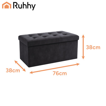 Ruhhy Velours Poef - 76 x 38 x 38 cm - 110 Liter - Grijs - Met Opbergruimte
