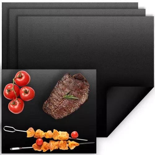 Ruhhy Grillmatten Set - 3 stuks - 33 x 40 cm - Antiaanbaklaag - Zwart