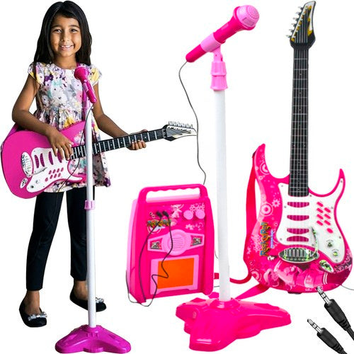 Iso Trade Elektrische Kindergitaar Set - Met Versterker en Microfoon - Roze