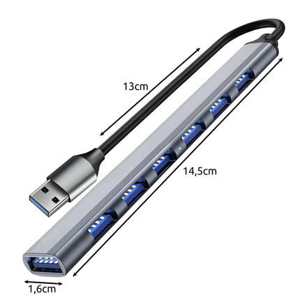 Izoxis 24374 USB Hub - 7-Poorts Splitter - 1x USB 3.2 & 6x USB 2.0 - Aluminium