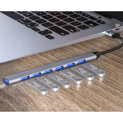 Izoxis 24374 USB Hub - 7-Poorts Splitter - 1x USB 3.2 & 6x USB 2.0 - Aluminium