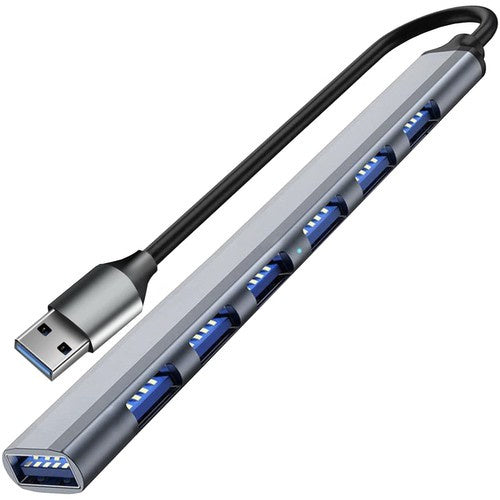 Izoxis 24374 USB Hub - 7-Poorts Splitter - 1x USB 3.2 & 6x USB 2.0 - Aluminium
