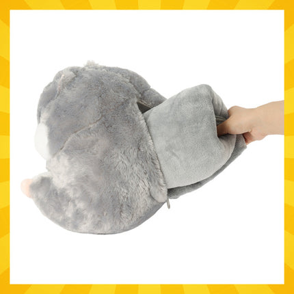 Kruzzel 3-in-1 Hamster - Knuffel, Kussen en Deken - 105 x 200 cm - Grijs/Wit