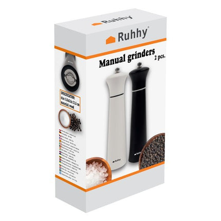 Ruhhy 24721 Peper- en Zoutmolen Set - Hout - Keramisch Maalwerk - Zwart/Wit - 2 Stuks